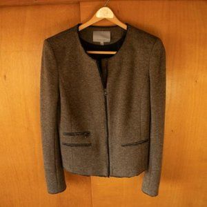 Classiques Entier Brown Wool Blend  Black Pipping Zipped Sleeves Jacket wmns L